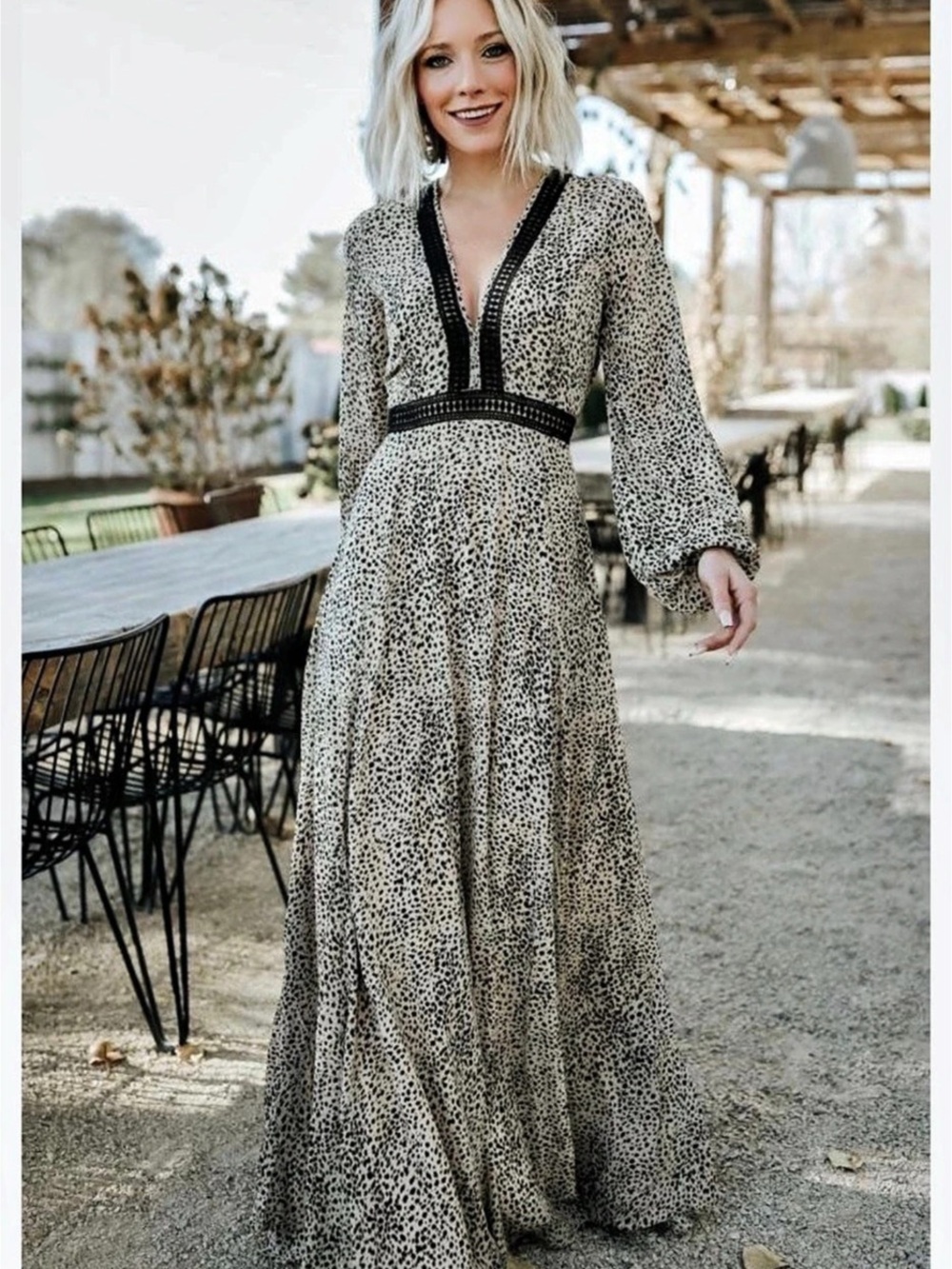 BALTIC BORN Cha Cha Print Maxi Dress in Cream & Black Size Large